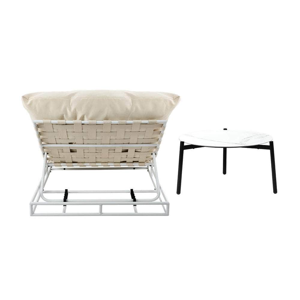 Outdoor Sun Lounger Set with Table Patio Furniture in Beige for Garden