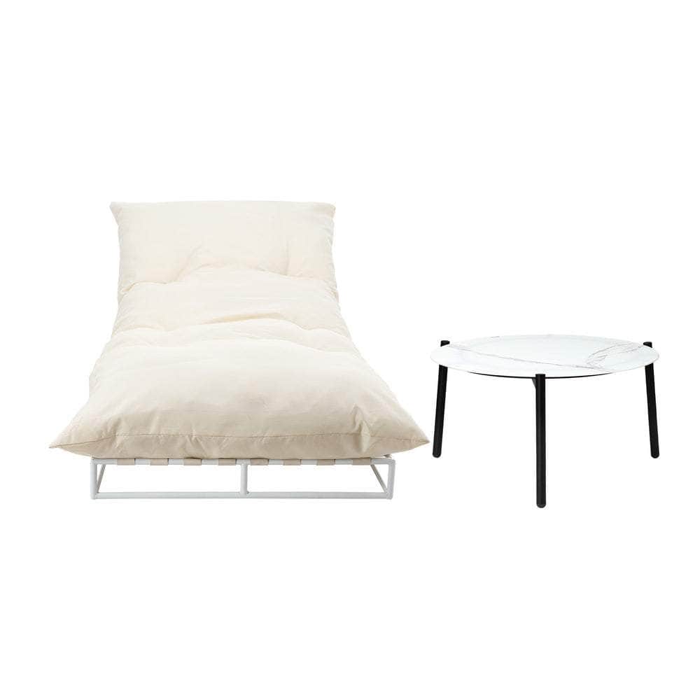 Outdoor Sun Lounger Set with Table Patio Furniture in Beige for Garden