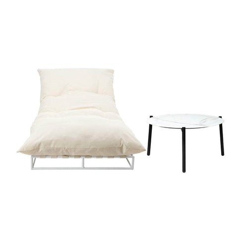 Outdoor Sun Lounger Set with Table Patio Furniture in Beige for Garden
