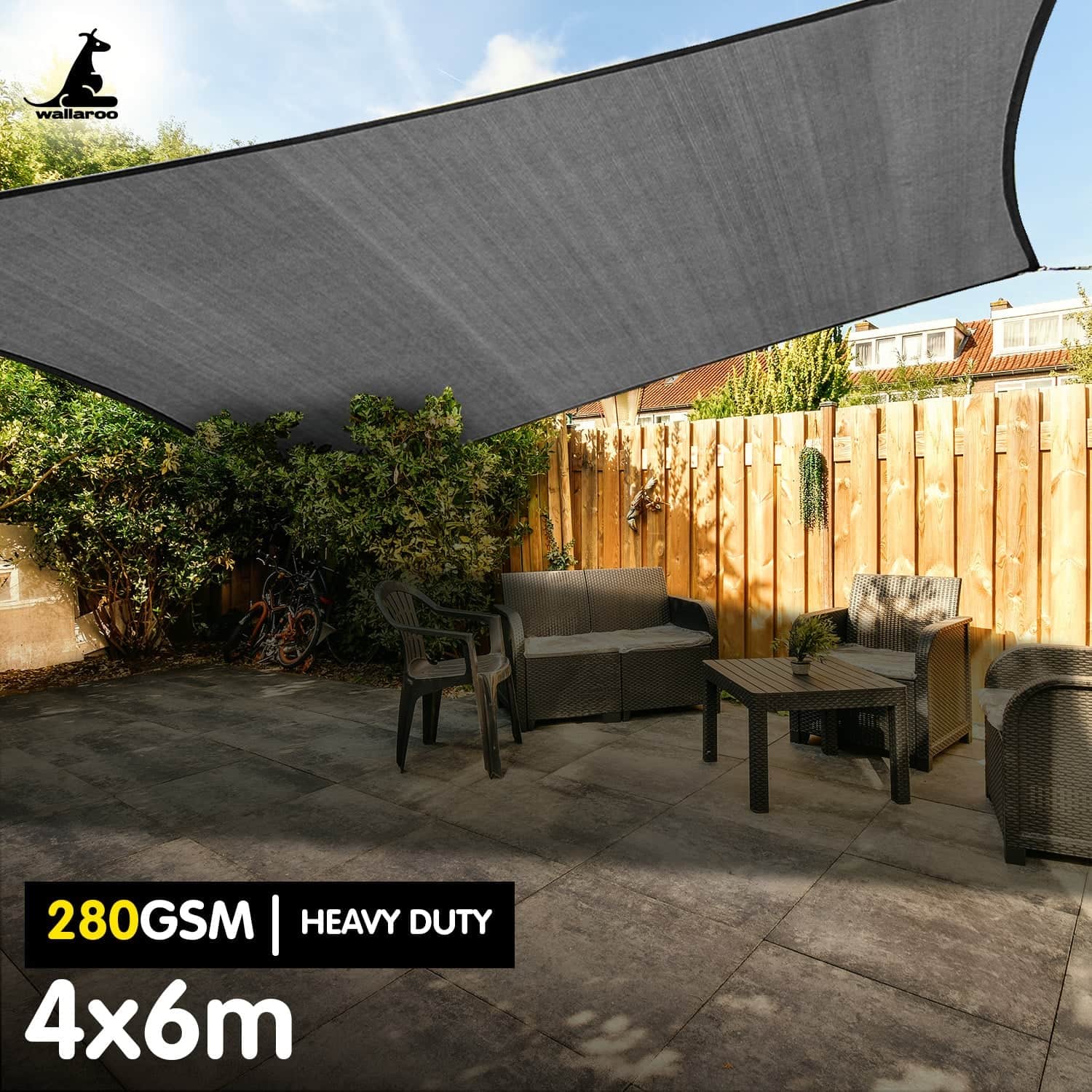 Outdoor Sun Shade Sail Canopy 280GSM Grey 4x6m Patio Backyard Cover
