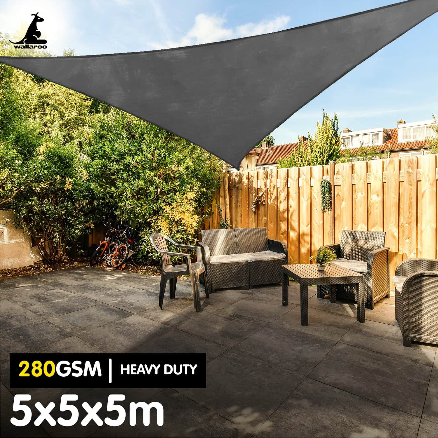 Outdoor Sun Shade Sail Canopy 280GSM Grey 5x5x5m Patio Cover