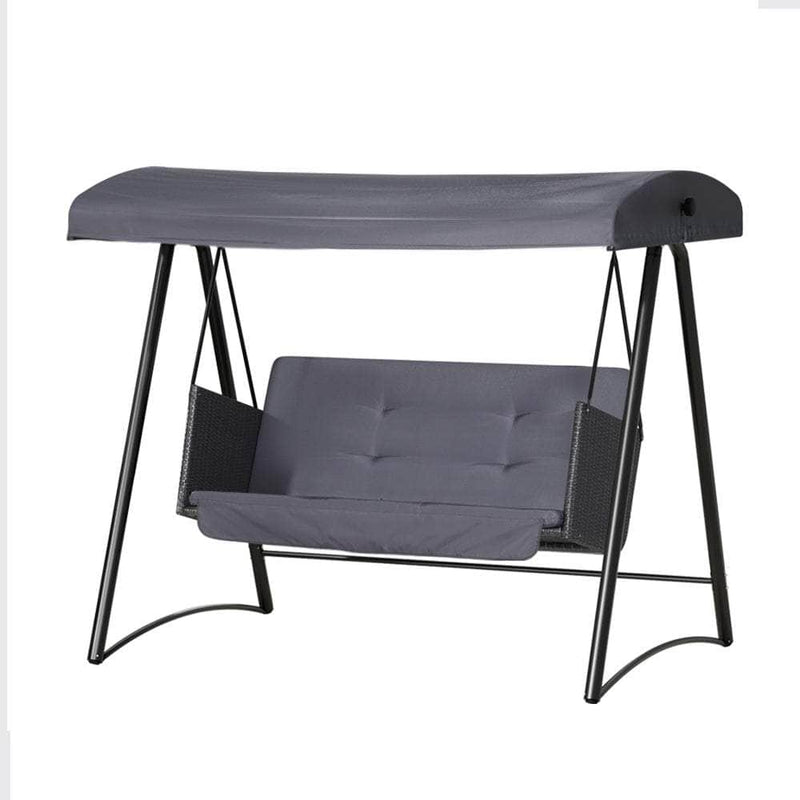 Outdoor Swing Chair 3 Seater Rattan Grey