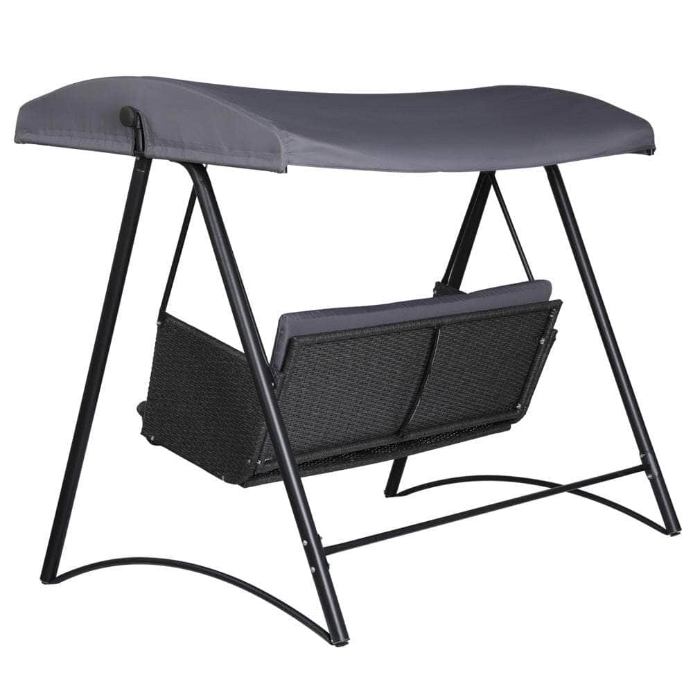 Outdoor Swing Chair Garden Bench Furniture Canopy 3 Seater Rattan Grey | Grey colour