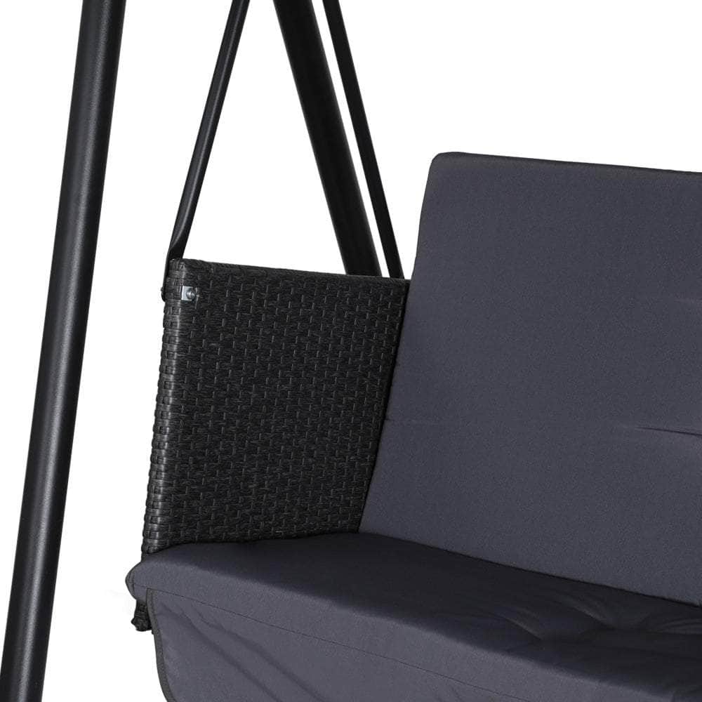 Outdoor Chairs - Outdoor Swing Chair Garden Bench Furniture Canopy 3 Seater Rattan Grey