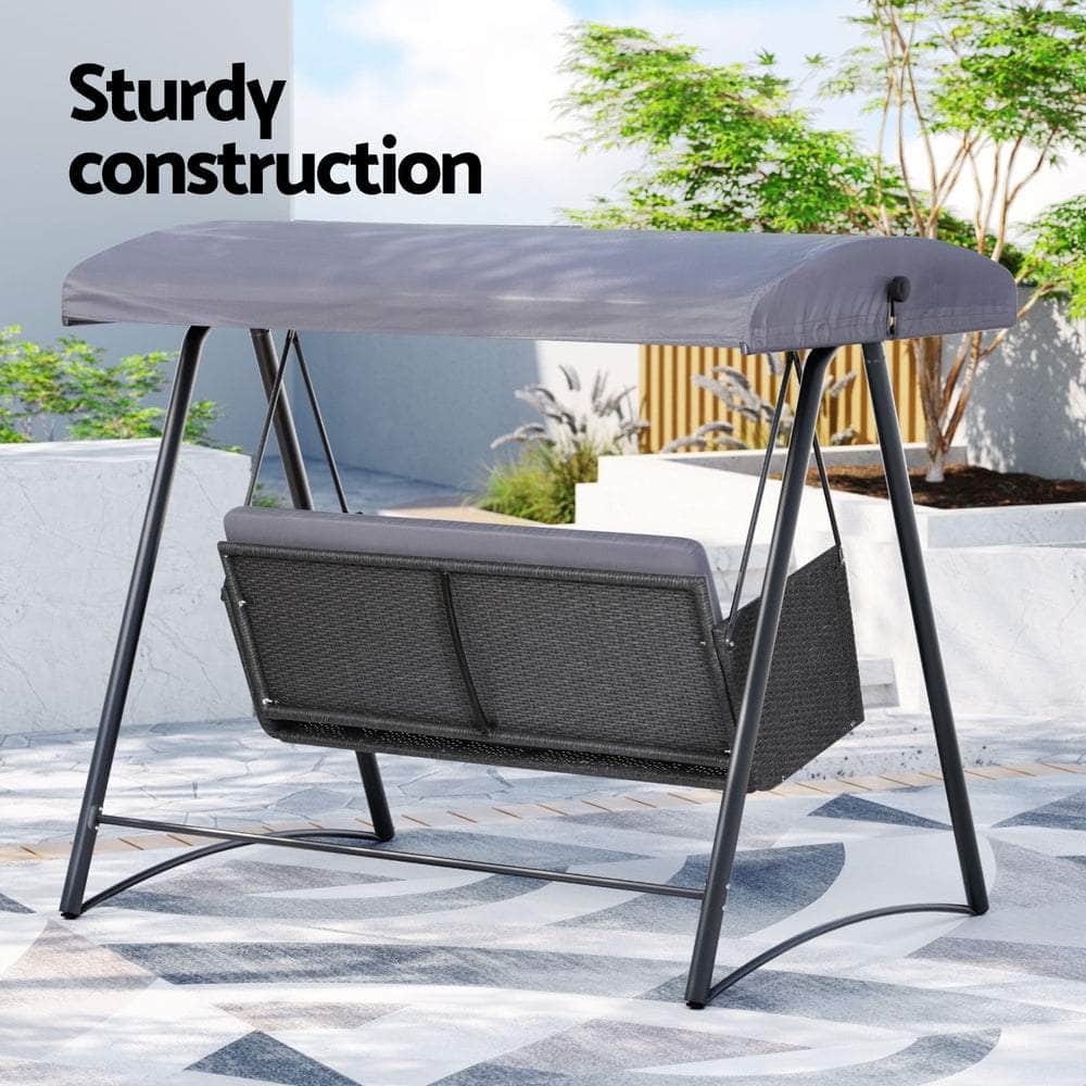 Grey colour - Outdoor Swing Chair Garden Bench Furniture Canopy 3 Seater Rattan Grey