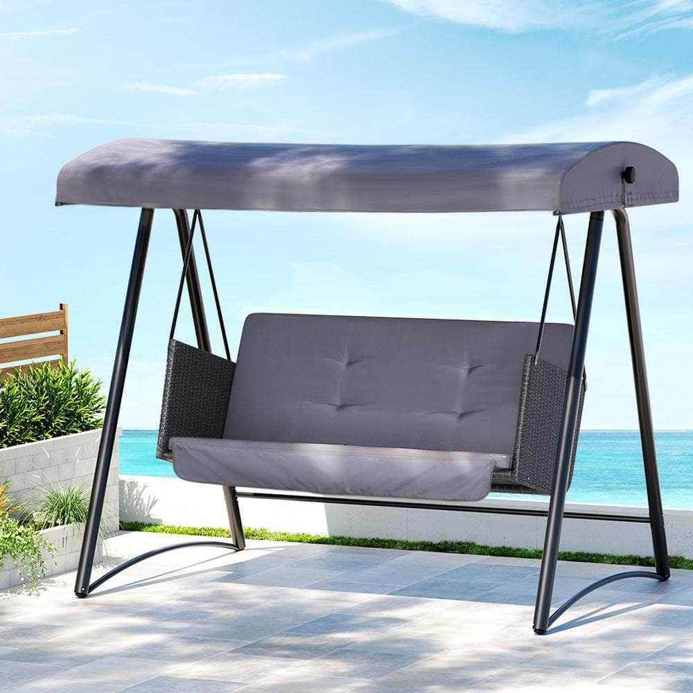 Rattan finish - Outdoor Swing Chair Garden Bench Furniture Canopy 3 Seater Rattan Grey