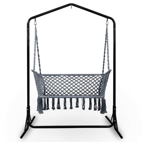 Hammock Chair With Stand Macrame Outdoor Garden 2 Seater Grey