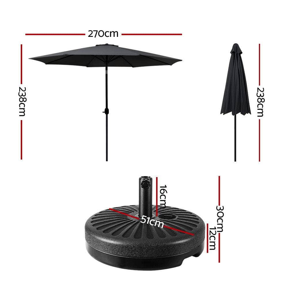 Outdoor Umbrella 2.7M Base Beach Pole Garden Tilt Sun Patio Uv Black