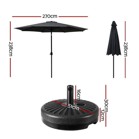 Outdoor Umbrella 2.7M Base Beach Pole Garden Tilt Sun Patio Uv Black