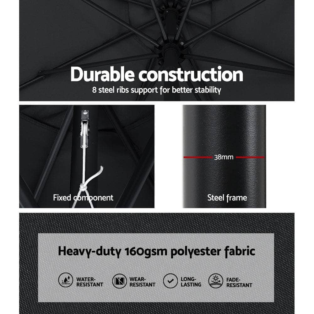 Outdoor Umbrella 2.7M Base Beach Pole Garden Tilt Sun Patio Uv Black
