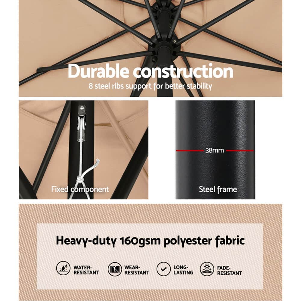 Outdoor Umbrella 3M Umbrellas Beach Garden Tilt Sun Patio Deck Pole Uv