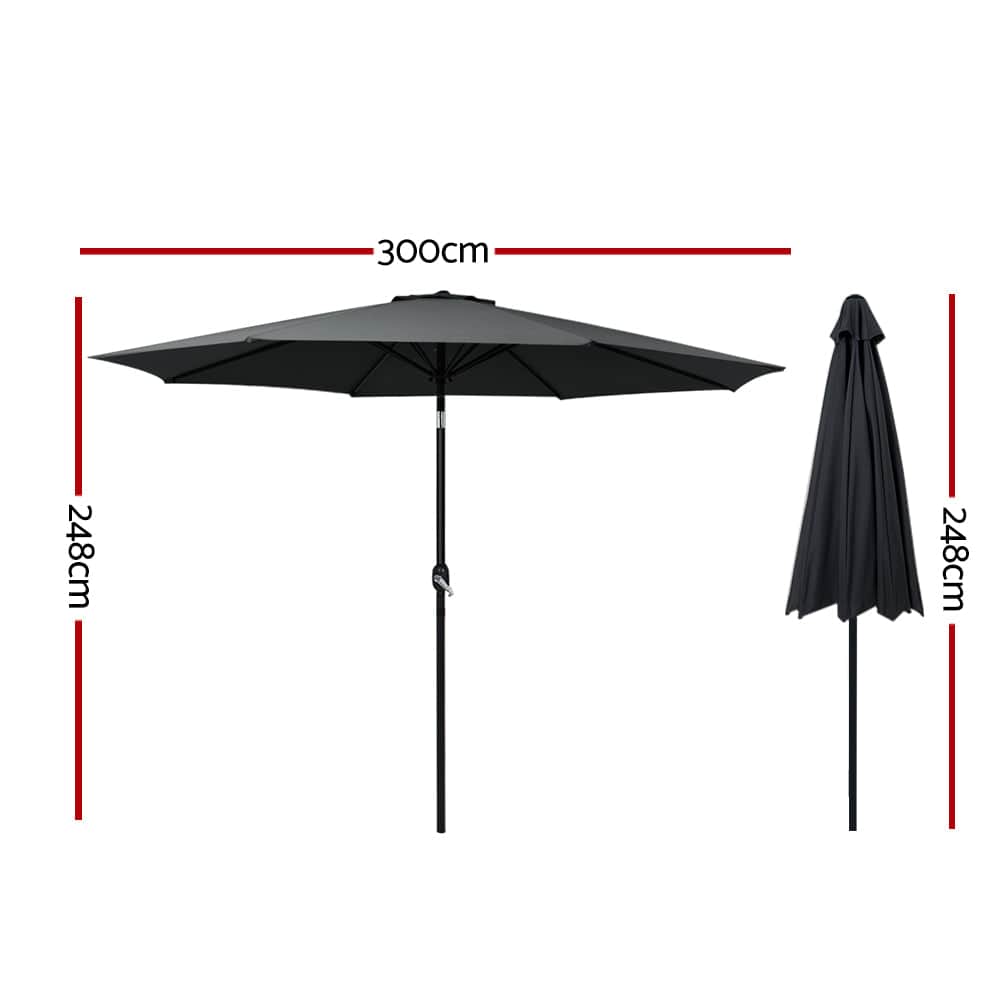 Outdoor Umbrella 3M Umbrellas Garden Beach Tilt Sun Patio Deck Pole Uv