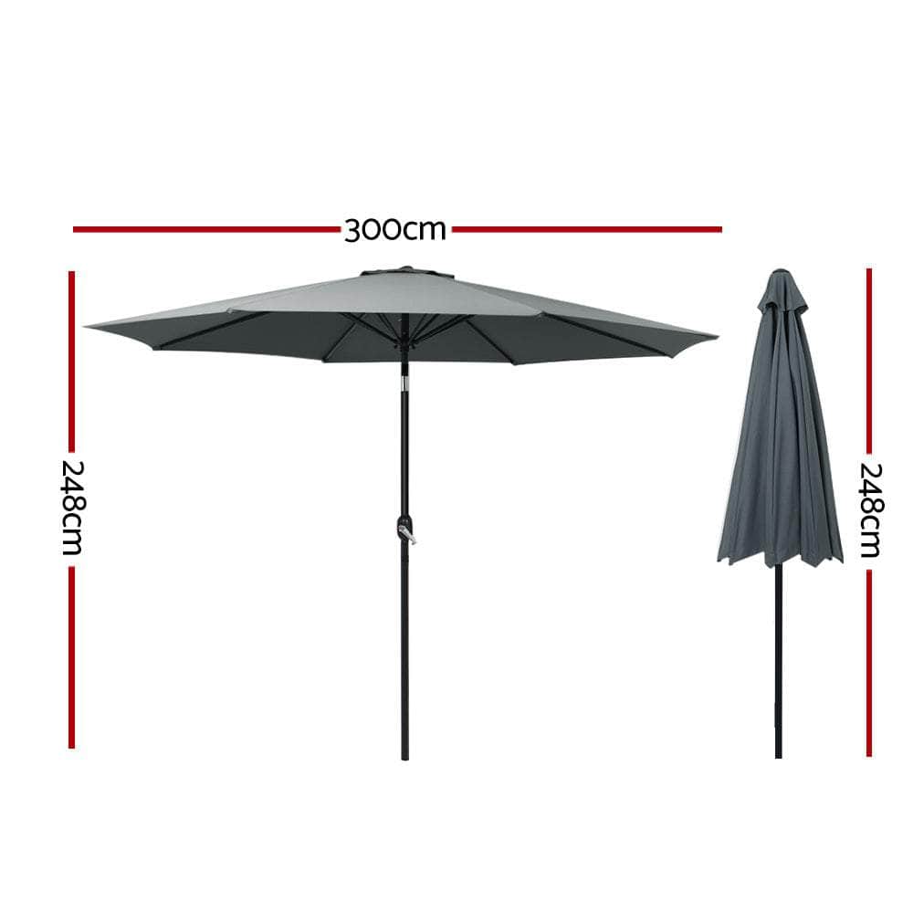 Outdoor Umbrella 3M Umbrellas Garden Beach Tilt Sun Patio Deck Shelter