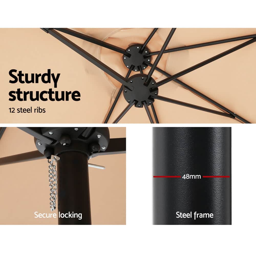 Outdoor Umbrella Twin Umbrella Beach Stand Base Garden Sun Shade 4.57M