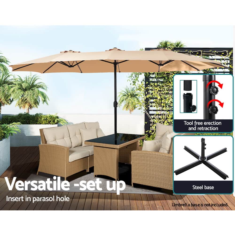 Outdoor Umbrella Twin Umbrella Beach Stand Base Garden Sun Shade 4.57M