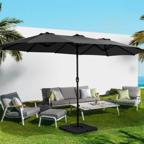 Outdoor Umbrella Twin Umbrellas Beach Garden Stand Base Sun Shade 4.57M