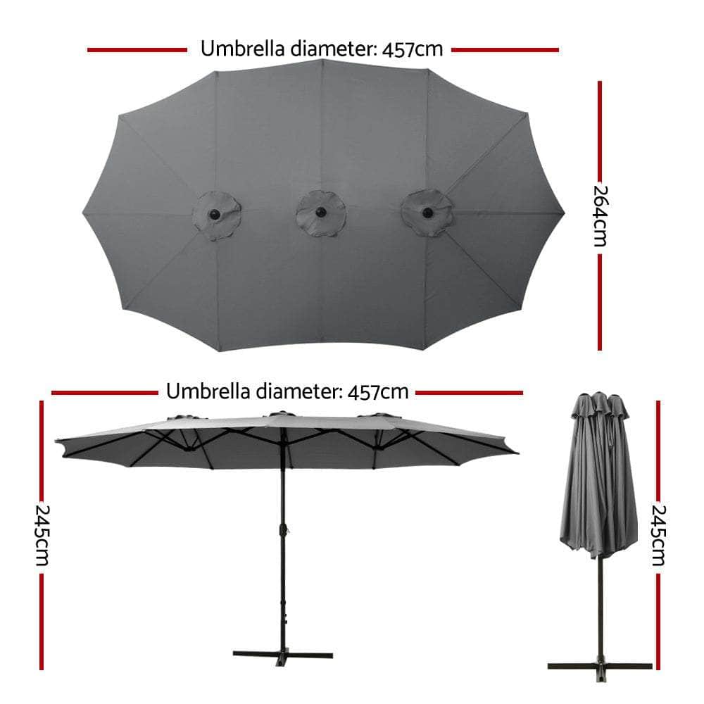 Outdoor Umbrella Twin Umbrellas Beach Stand Garden Base Sun Patio 4.57M