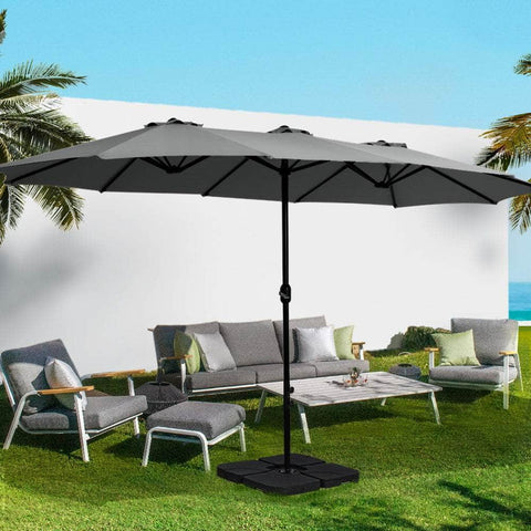 Outdoor Umbrella Twin Umbrellas Beach Stand Garden Base Sun Patio 4.57M