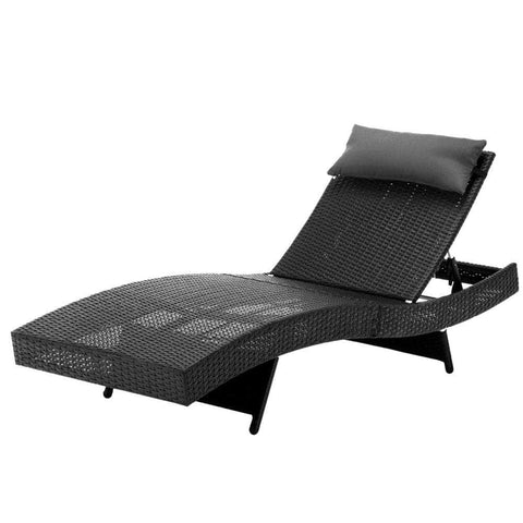 Adjustable Black Wicker Beach Chair Garden Lounger