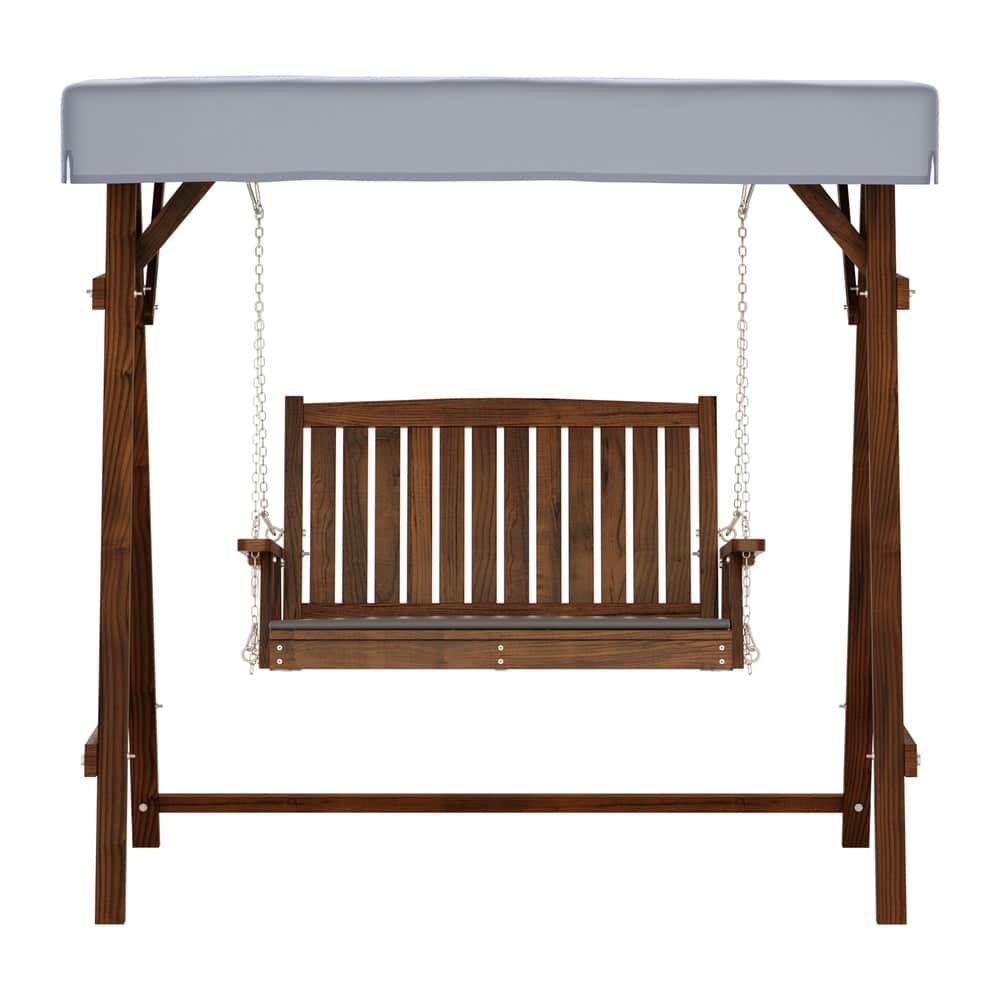 Outdoor Wooden Swing Chair Garden Bench Canopy 2 Seater Charcoal