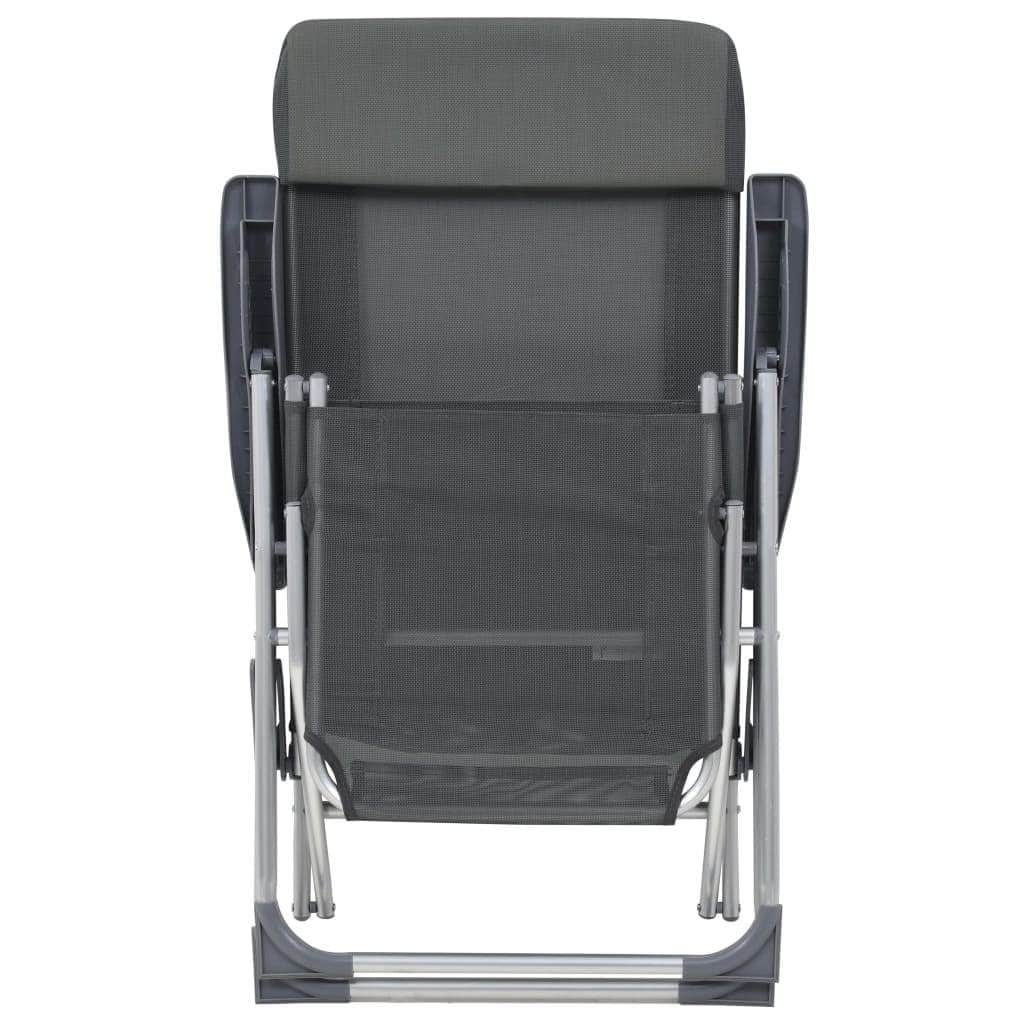 Pair of Grey Textilene Folding Camping Chairs with Footrest