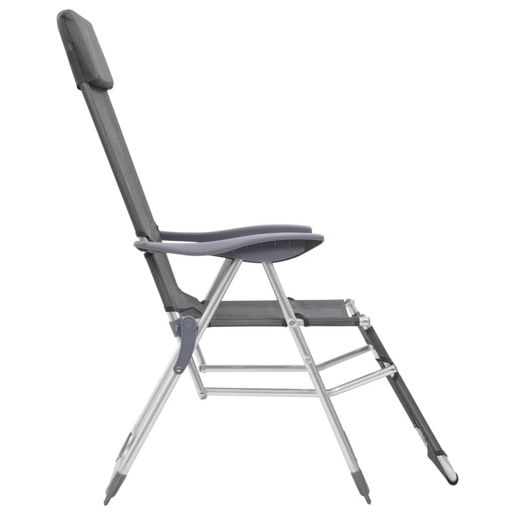 Pair of Grey Textilene Folding Camping Chairs with Footrest
