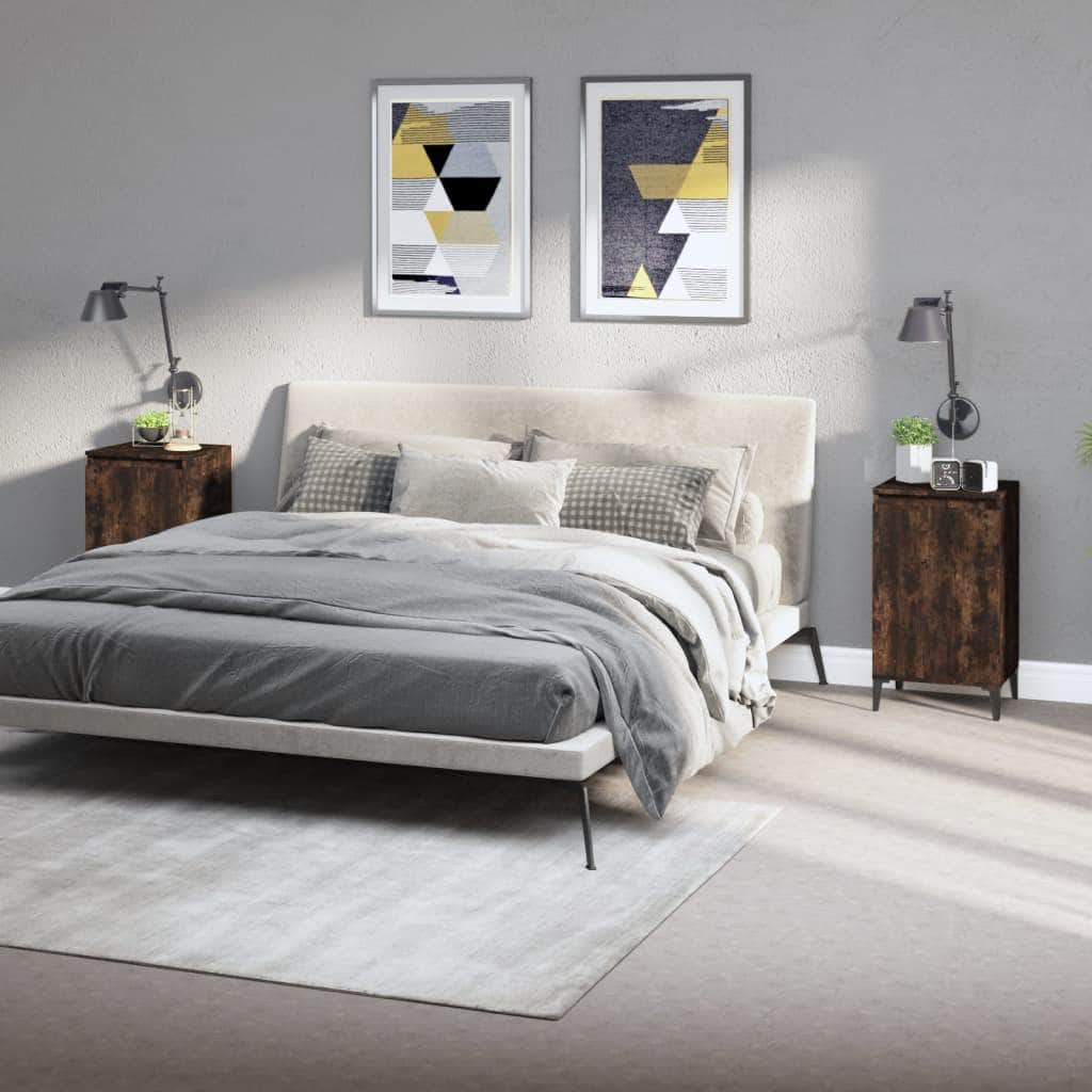 Pair of Tranquil Nights: White Engineered Wood Bedside Cabinets (Set of 2)