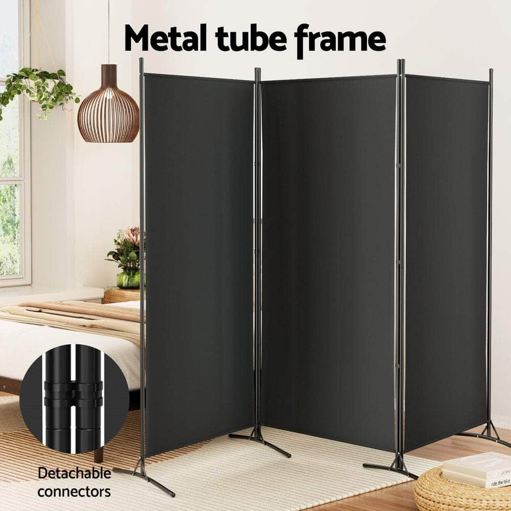Panel Room Divider Screen Fabric Black/White