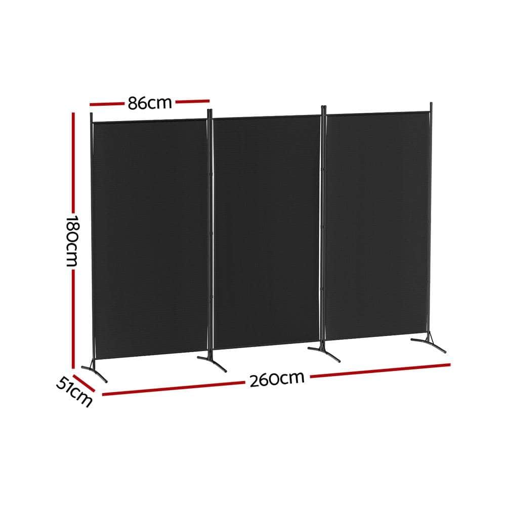 Panel Room Divider Screen Fabric Black/White