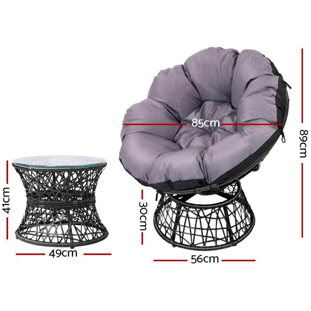 Papasan Chair and Side Table - Black