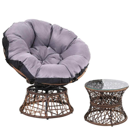 Outdoor Lounge Setting Papasan Chair Wicker Table Garden Furniture Brown