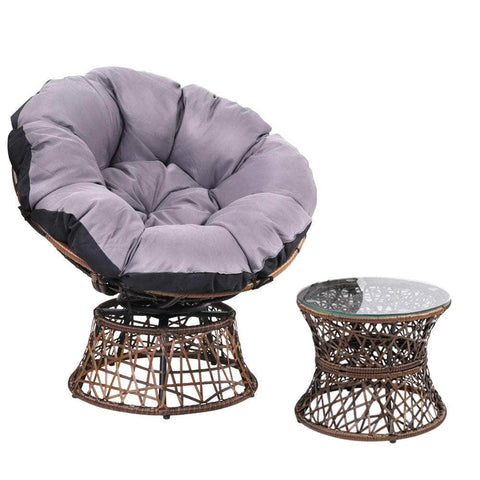 Papasan Chair and Side Table - Brown