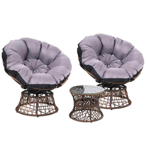 Outdoor Lounge Setting Furniture Wicker Papasan Chairs Table Patio Brown