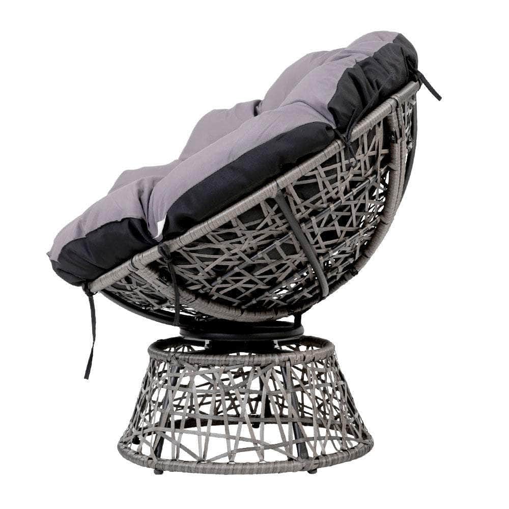 Papasan Chair and Side Table Set- Grey