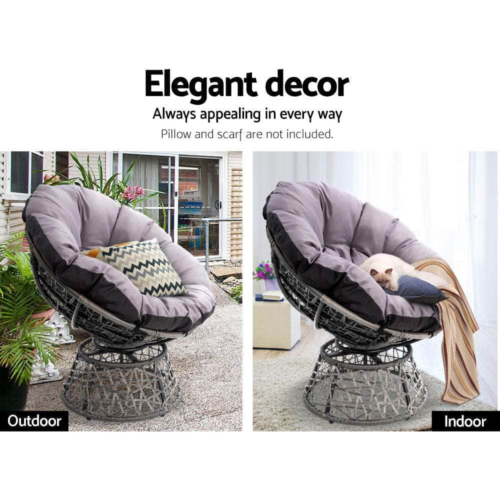 Papasan Chair and Side Table Set- Grey