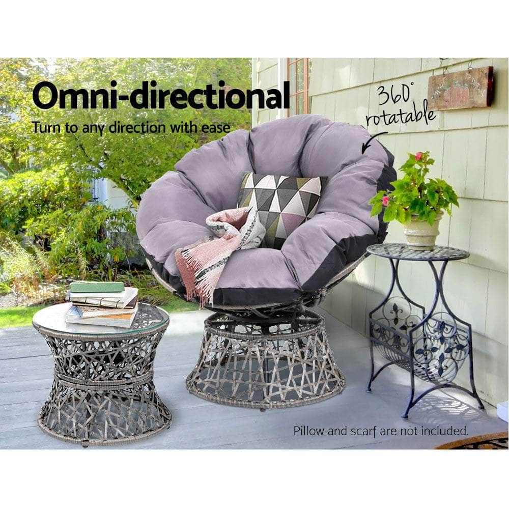 Papasan Chair and Side Table Set- Grey