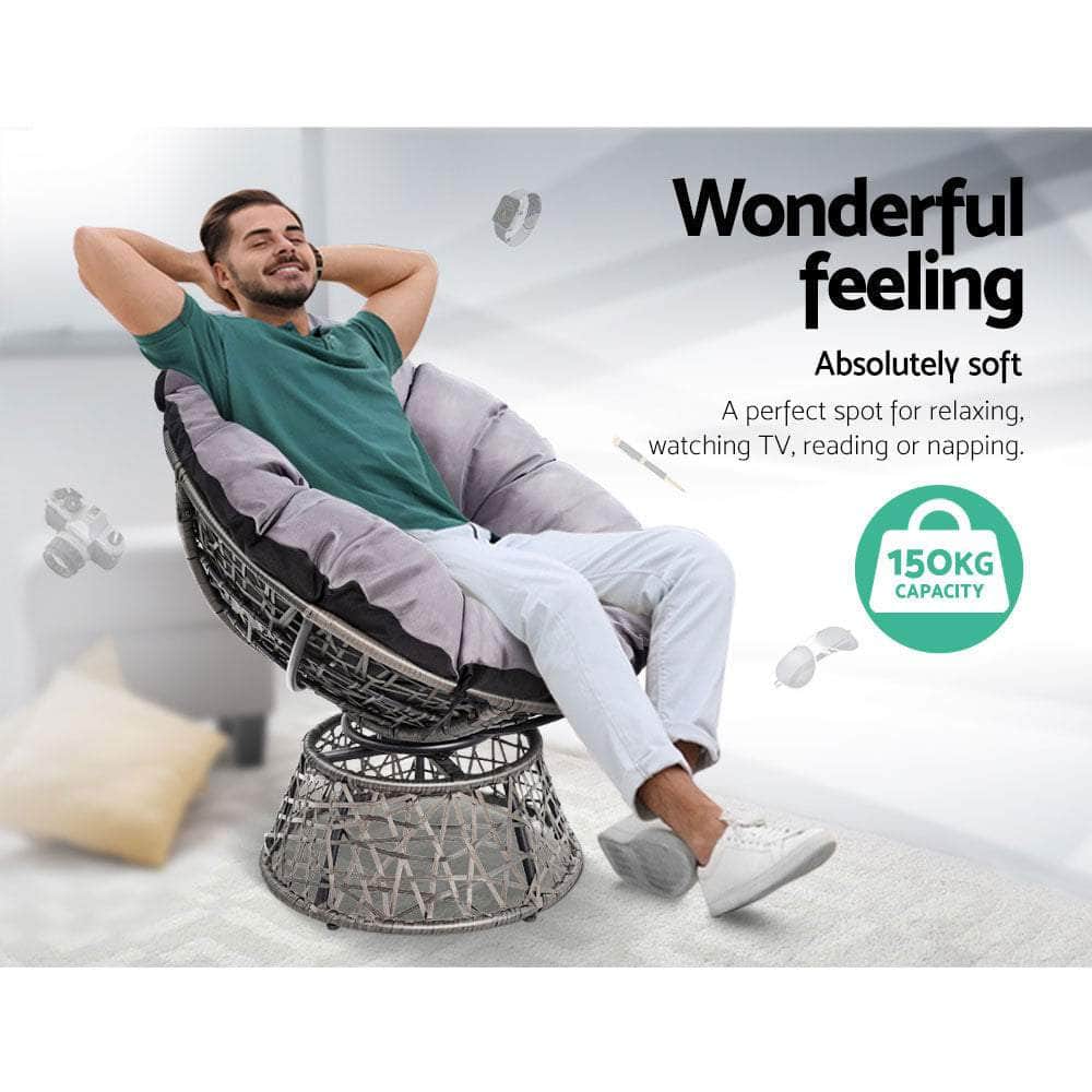 Papasan Chair and Side Table Set- Grey