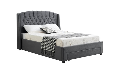 Paris Tall Tufted Velvet Dark Grey Bed With Storage Drawer - King