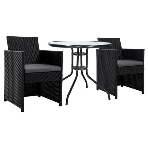 3Pc Bistro Set Outdoor Furniture Rattan Table Chairs Cushion Patio Garden Hugo