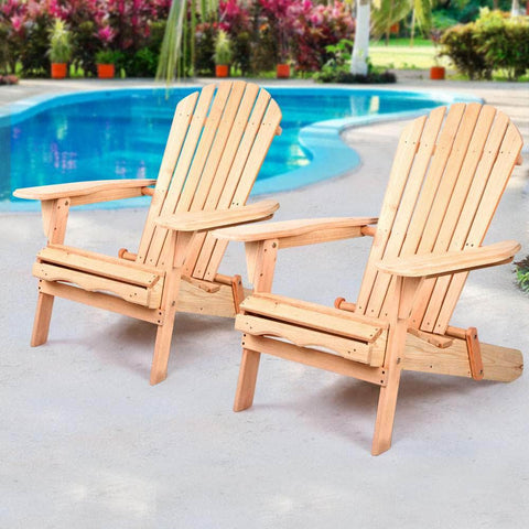Patio Furniture Outdoor Chairs Beach Chair Wooden Adirondack Garden Lounge 2PC