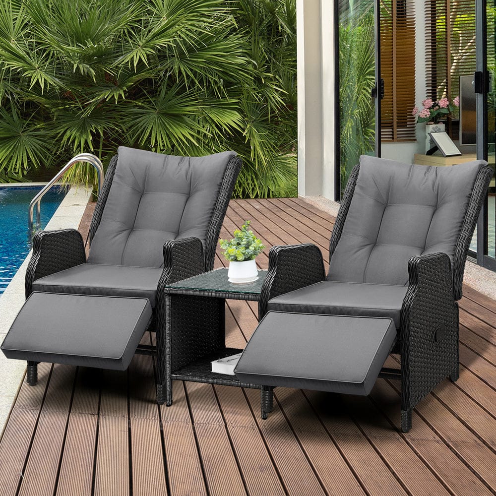Outdoor Recliner - Sun Lounge Outdoor Recliner Chair &Table Outdoor Furniture Patio Set of 3 - photo 25