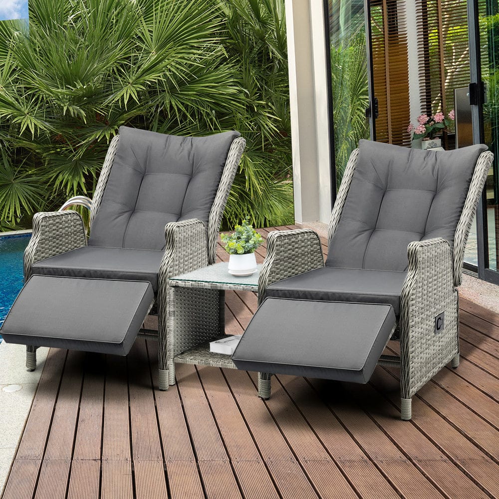Outdoor Recliner - Sun Lounge Outdoor Recliner Chair &Table Outdoor Furniture Patio Set of 3 - photo 30