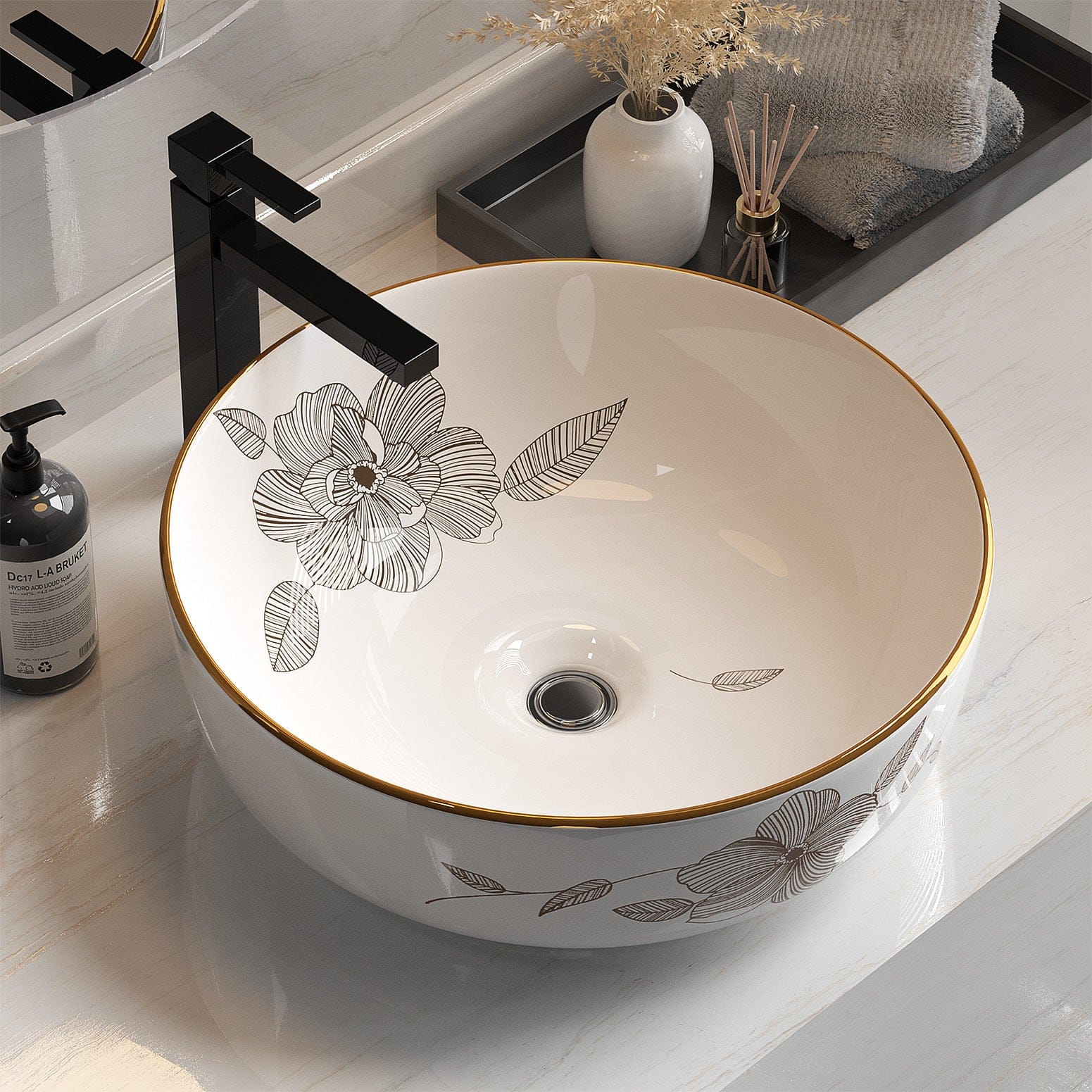 Bathroom Basin Ceramic Vanity Sink Hand Wash Bowl With Pattern
