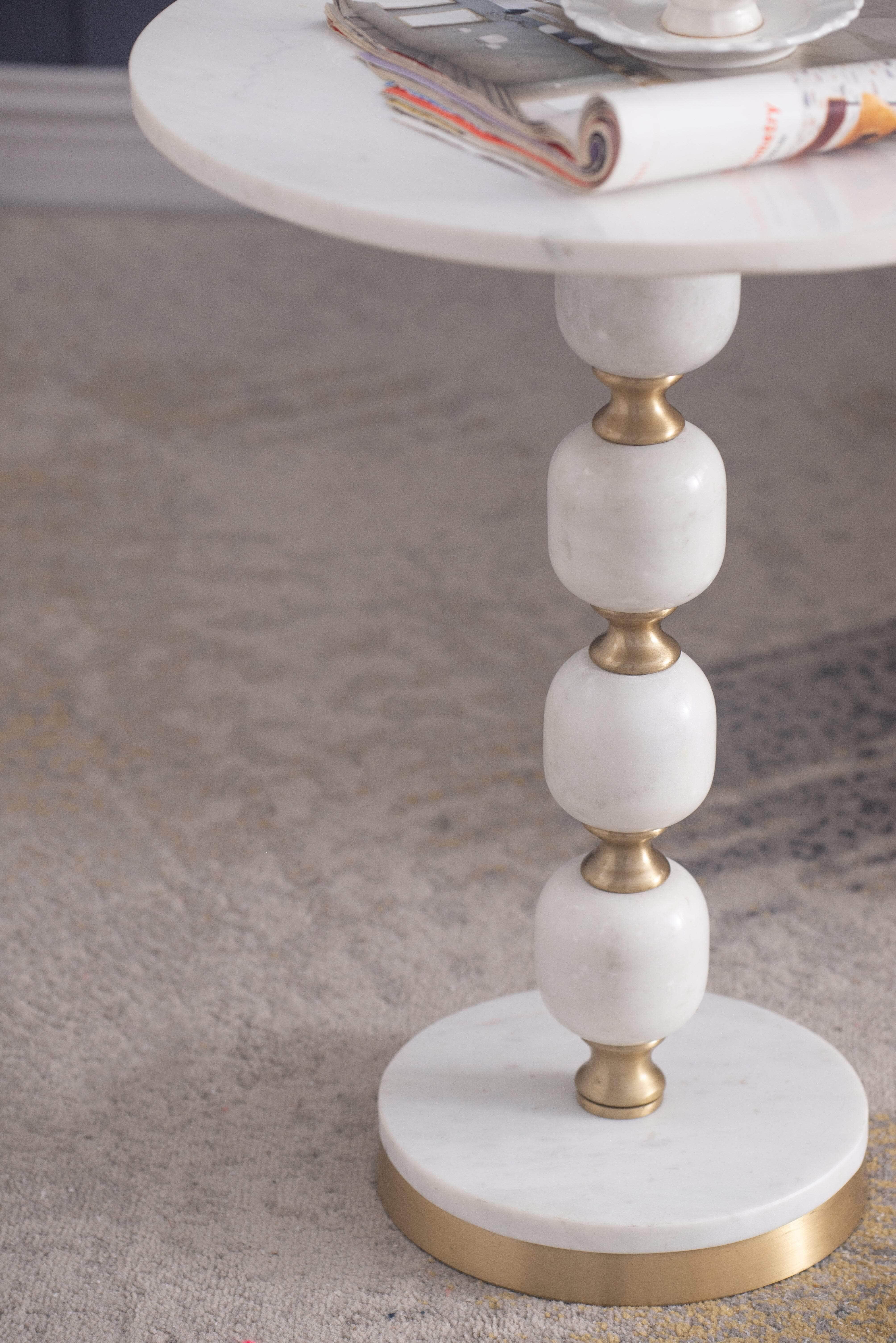Pebble Marble And Aluminuim Hand Made Side Table