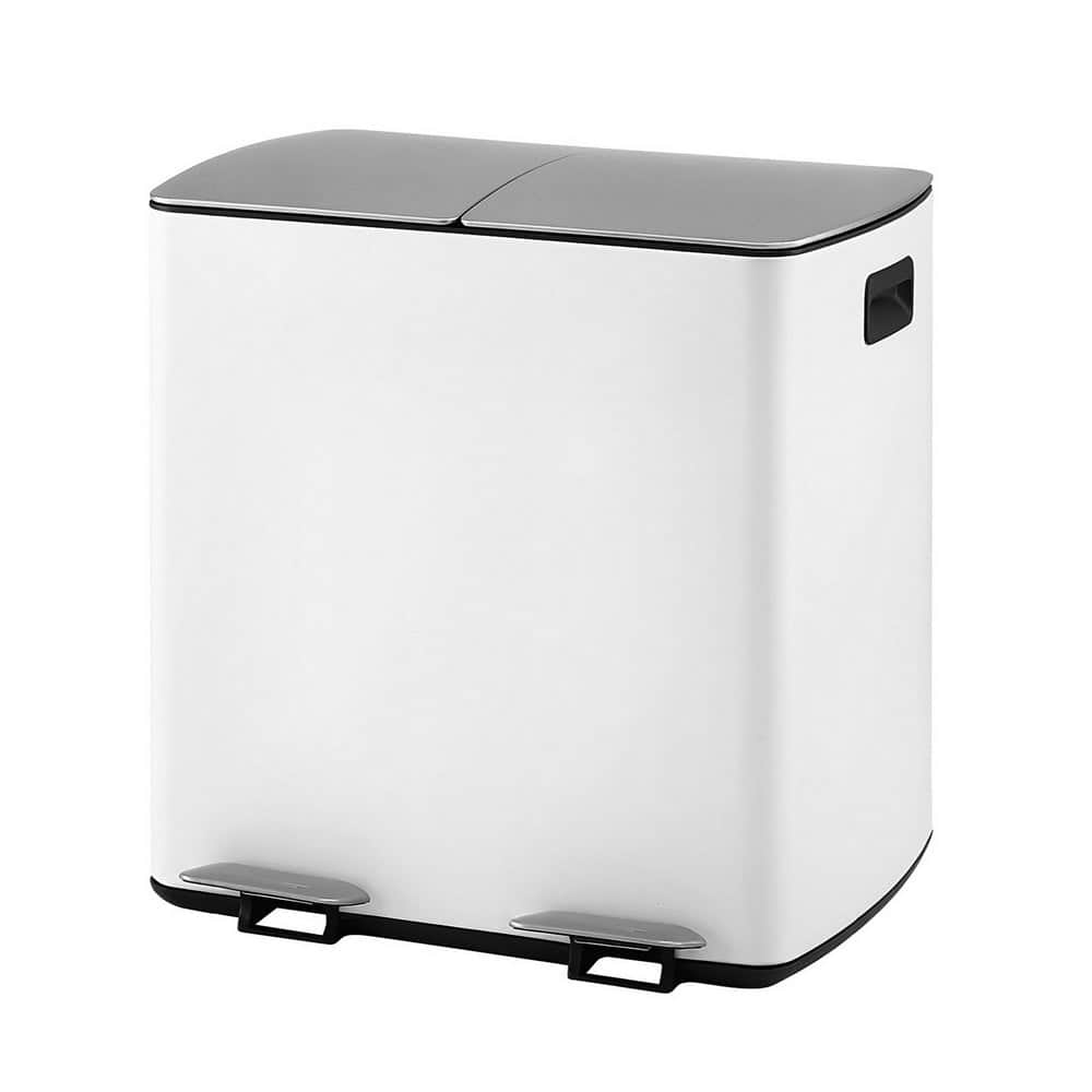 Pedal Bins Rubbish Bin Dual Compartment Waste Recycle Dustbins 40L White