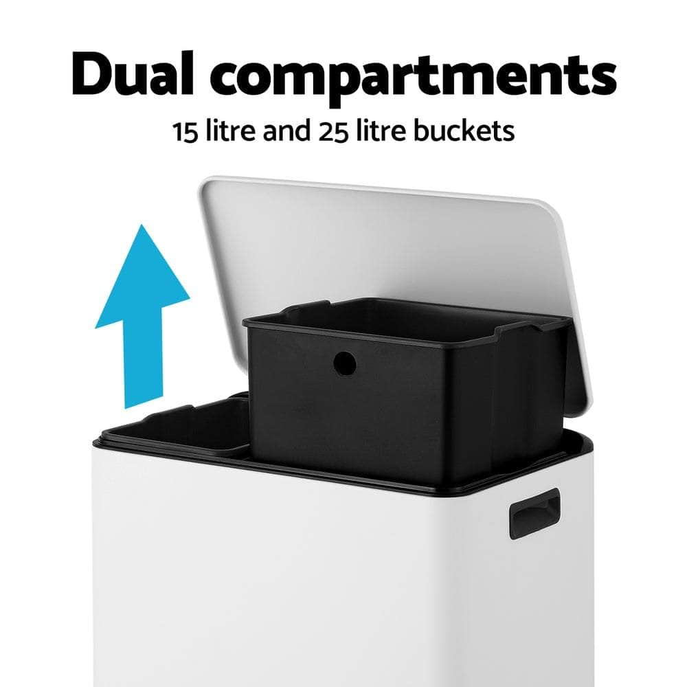 Pedal Bins Rubbish Bin Dual Waste Recycle Dustbins 40L Black/White