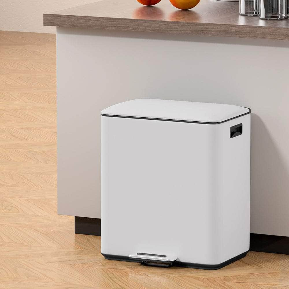 Pedal Bins Rubbish Bin Dual Waste Recycle Dustbins 40L Black/White