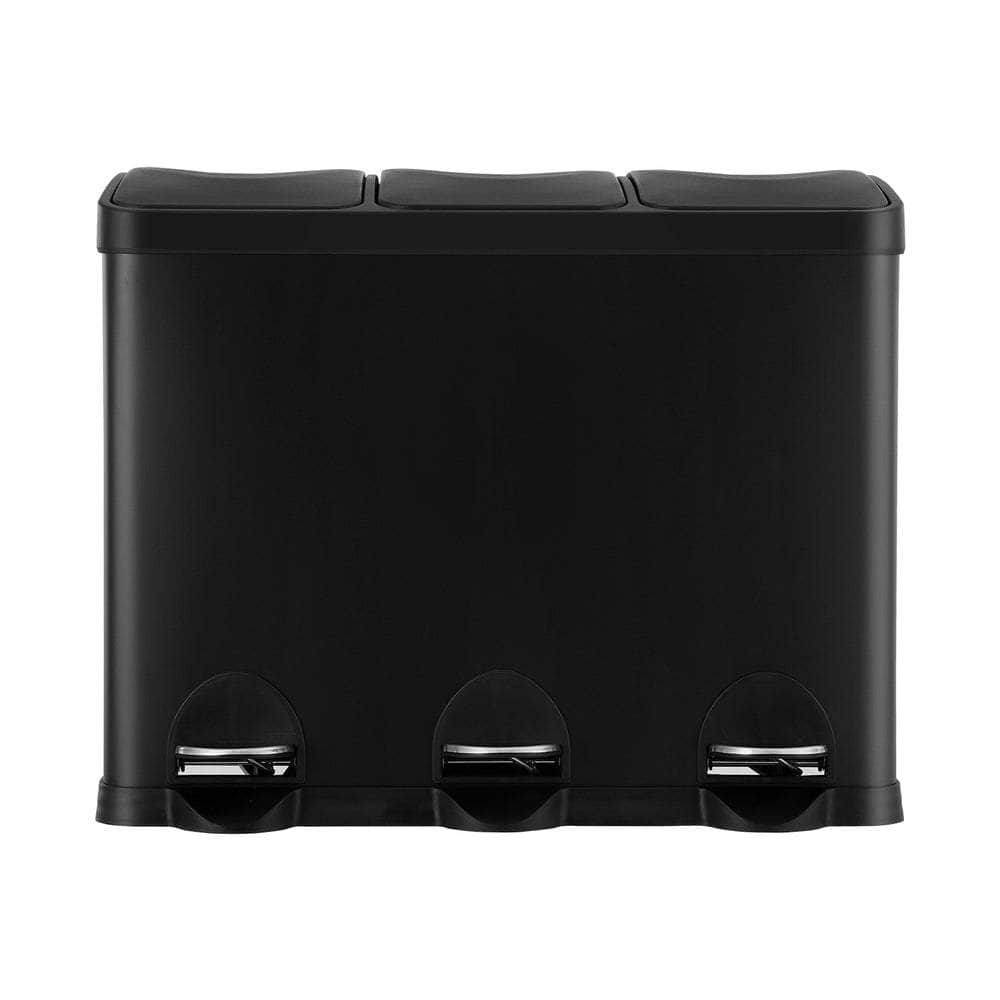 Pedal Bins Rubbish Bin Triple Compartments Waste Recycle Dustbins 45L