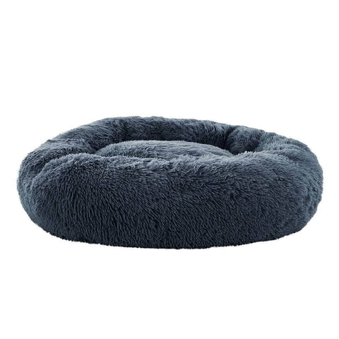 Pet Bed Dog Cat 90Cm Large Calming Soft Plush Bed Dark Grey