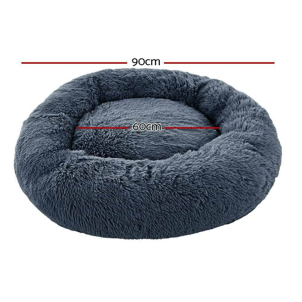 Pet Bed Dog Cat 90Cm Large Calming Soft Plush Bed Dark Grey